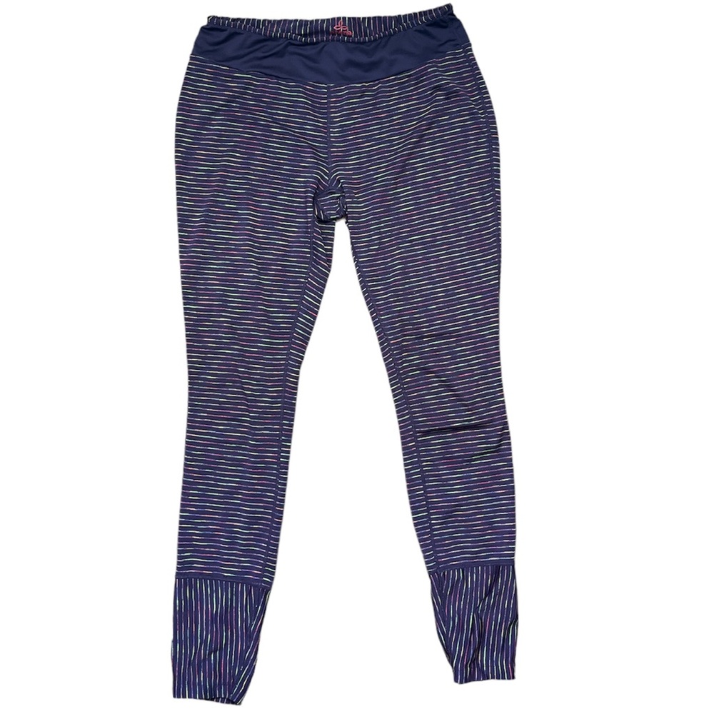 Prana Full Length Plum Pink Yellow Striped Lightweight Leggings, Size Large